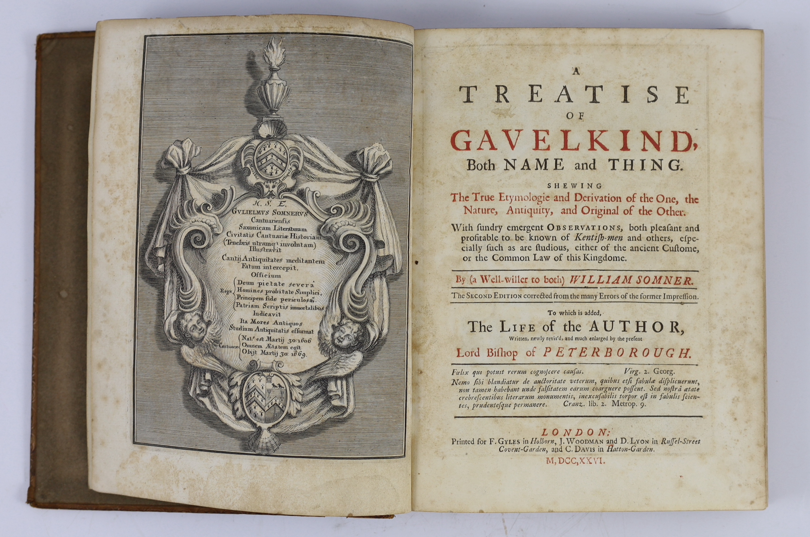 Somner, William - A Treatise of Gavelkind, both Name and Thing....2nd edition. corrected from the many errors of the former impression. To which is added, the Life of the Author....frontispiece, head and tailpiece decora